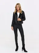 Kurtki damskie - Czarna ramoneska damska z futerkiem - miniaturka - grafika 1