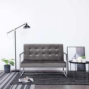 Sofy i kanapy - vidaXL vidaXL 2-osobowa sofa z podłokietnikami, ciemnoszara, chrom i aksamit - miniaturka - grafika 1