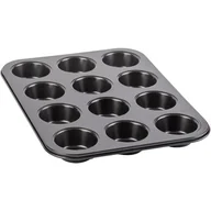 Formy do ciast - BERRETTI - Forma - Blacha do pieczenia 12 muffinek - stal węglowa - non-stick - czarna - 35x26x2,8 cm - BR-8747 - miniaturka - grafika 1