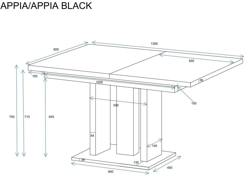 Stół rozkładany APPIA 130210x80 dąb złoty craft/czarny mat ENDO