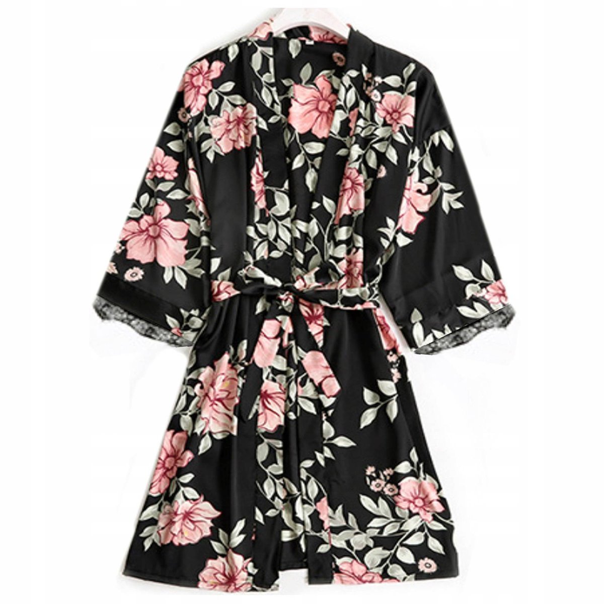 Satynowy szlafrok damski w kwiaty satyna podomka - S