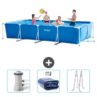 Basen Intex z prostokątną ramą - 450 x 220 x 84 cm - Niebieski - W zestawie pompa filtrująca do basenu - Żagiel przeciwsłoneczny - Drabinka - Parasole ogrodowe - miniaturka - grafika 1