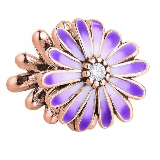 Charms Fioletowy Kwiatek różowe złoto srebro 925