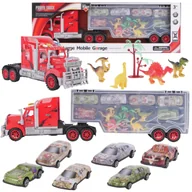 Samochody i pojazdy dla dzieci - Ciężarówka Zamykana Kontener 6 Samochodów Dinozaury Wysuwana Rampa Zestaw - miniaturka - grafika 1