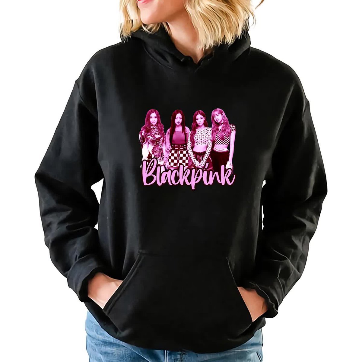 Bluza Damska Czarna Z Kapturem BLACK PINK Korea Seoul Hit KPOP - Rozmiar M