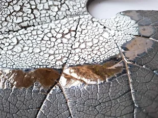 Patera dekoracyjna BIG LEAF- szaro-złota - Tace i patery - miniaturka - grafika 1