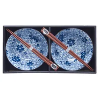 Zestawy do sushi - Zestaw misek pałeczkami WHITE WITH BLUE BLOSSOM MIJ 400 ml 2 szt. - miniaturka - grafika 1