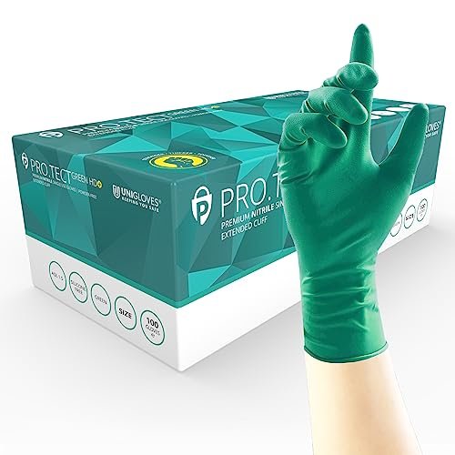 UNIGLOVES PRO.TECT GA0094 Rękawiczki jednorazowe HD+, 100 sztuk, bardzo wytrzymałe, jednorazowe rękawiczki jednorazowe, bezpudrowe, rozmiar L