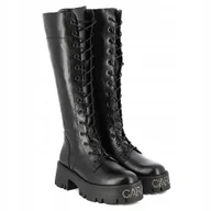 Kozaki damskie - CZARNE KOZAKI SZNUROWANE CARINII B9127-E50 SKÓRA MODNE DAMSKIE R.40 - miniaturka - grafika 1