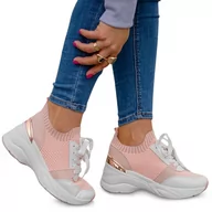 Sneakersy damskie - Buty Damskie Sneakersy Morino Różowe Na Platformie 40 - miniaturka - grafika 1