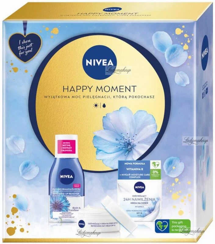 Nivea - HAPPY MOMENT - Zestaw prezentowy do pielęgnacji twarzy - Odświeżający krem na dzień SPF15 50 ml + Dwufazowy płyn do demakijażu oczu 125 ml