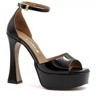 Sandały damskie - Czarne lakierowane sandały na słupku i platformie 125S - Neścior - miniaturka - grafika 1