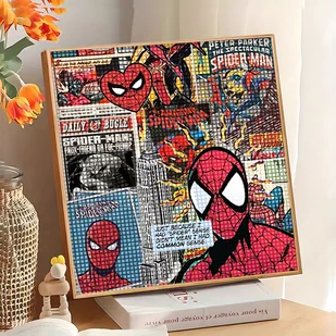 TEMU Marvel 1 szt. Man 5D DIY Kit do malowania diamentów - okrągłe diamenty akrylowe, pełne haftowanie diamentów, krzyżowe haftowanie, dekoracja domu - Rękodzieło - miniaturka - grafika 1