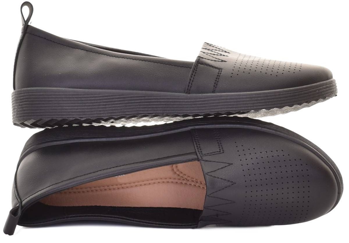 KLASYCZNE WSUWANE TENISÓWKI DAMSKIE LEKKIE CAŁE CZARNE SKÓRZANE