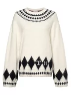Swetry damskie - Tommy Hilfiger - Sweter damski z dodatkiem alpaki, biały|czarny - miniaturka - grafika 1