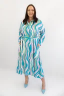 Sukienki - Długa Zwiewna Sukienka z Paskiem Miętowo-Fioletowa 2 - miniaturka - grafika 1