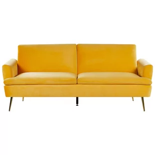 Beliani Sofa rozkładana welurowa żółta VETTRE - Sofy i kanapy - miniaturka - grafika 1