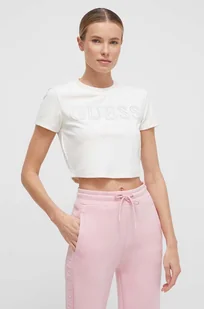 Guess t-shirt damski kolor beżowy - Koszulki sportowe damskie - miniaturka - grafika 1