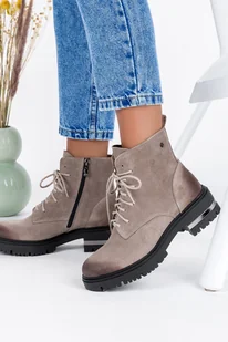 Beżowe botki skórzane na platformie damskie trapery sznurowane PRODUKT POLSKI Casu 60273 - Botki damskie - miniaturka - grafika 1