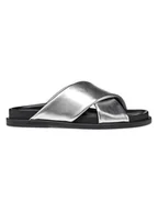 Klapki i japonki damskie - Geox Skórzane klapki "Adelash" w kolorze srebrnym - miniaturka - grafika 1