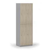 Szafki biurowe - Drewniana szafka skrytkowa, 4 schowki, zamek cylindryczny, szary/dąb naturalny - miniaturka - grafika 1