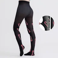 Rajstopy - TEMU Eleganckie damskie rajstopy 100D z wysokim stanem i przejrzystymi uda & nogami - Wzór świątecznej cukrowej, Czerwono-białe paski, Komfortowe - miniaturka - grafika 1