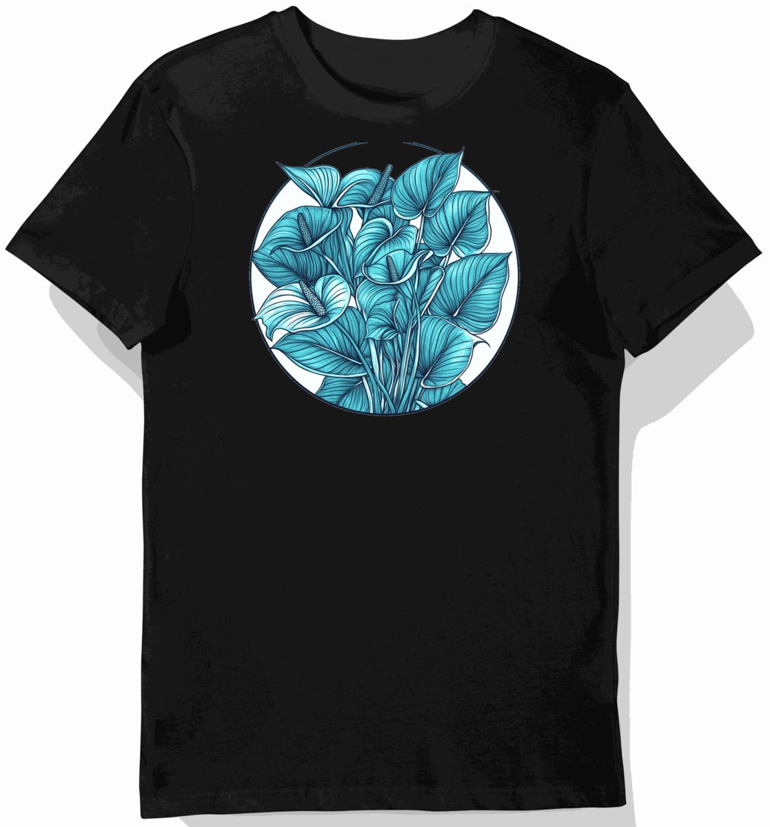 Koszulka męska czarna z motywem tropikalnym kwiatów anthurium M