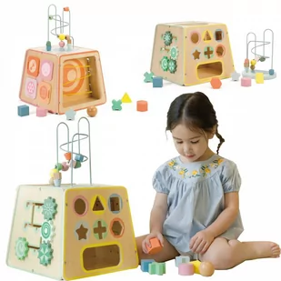 CLASSIC WORLD Drewniana Kostka Edukacyjna Sensoryczna 6w1 - Zabawki zręcznościowe - miniaturka - grafika 1