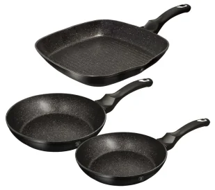 3 sztuki czarnych aluminiowych patelni Preston - Zestawy garnków i patelni - miniaturka - grafika 1