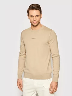 Swetry męskie - Calvin Klein Sweter J30J318232 Beżowy Regular Fit - grafika 1