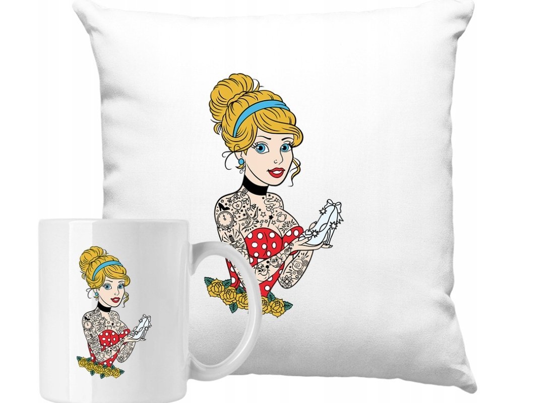 ZESTAW PODUSZKA + KUBEK Księżniczka Tattoo Pomysł Na Prezent +IMIĘ #8