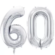Balony i akcesoria - Balony foliowe Cyfra 60 - 86 cm - Srebrny - duże na URODZINY - miniaturka - grafika 1