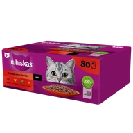 Mokra karma dla kotów - WHISKAS Adult saszetka 80 x 85 g Klasyczne Posiłki - mokra karma pełnoporcjowa dla dorosłych kotów, w sosie (kawałki z: wołowiną, kurczakiem, jagnięciną, drobiem) - miniaturka - grafika 1