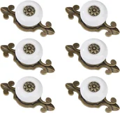 Zawiasy, okucia i inne akcesoria - Zestaw 6 zabytkowych okrągłych klamek do drzwi ze śrubami do szafek, biurek, stolików nocnych, regałów na książki, mebli, biała miedź - miniaturka - grafika 1