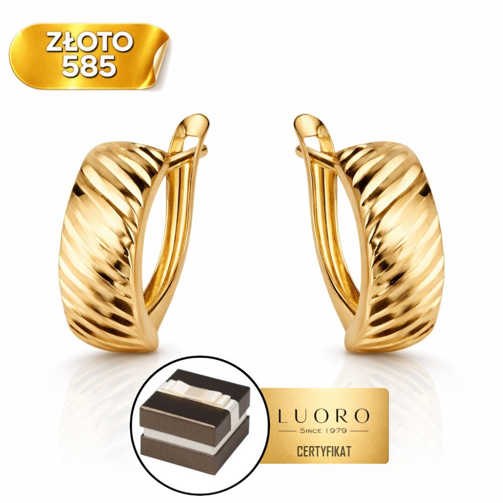KOLCZYKI ZŁOTE 585 14K PROSTOKĄT DIAMENTOWANE ANGIELSKIE ZAPIĘCIE 1,3 CM