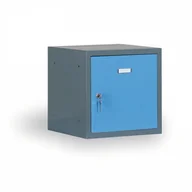 Szafy i regały magazynowe - Alfa 3 Pojedyńcze schowki 400x400x400 mm, korpus ciemnoszary, drzwi niebieske 126346 - miniaturka - grafika 1