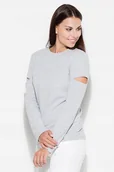 Bluzki damskie - Bluzka damska z rozcięciami na rękawach szara XL - miniaturka - grafika 1
