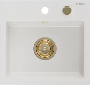 Mexen Milo zlewozmywak granitowy 1-komorowy 435 x 410 mm, biały, syfon złoty - 6505441000-20-G - Zlewozmywaki - miniaturka - grafika 1