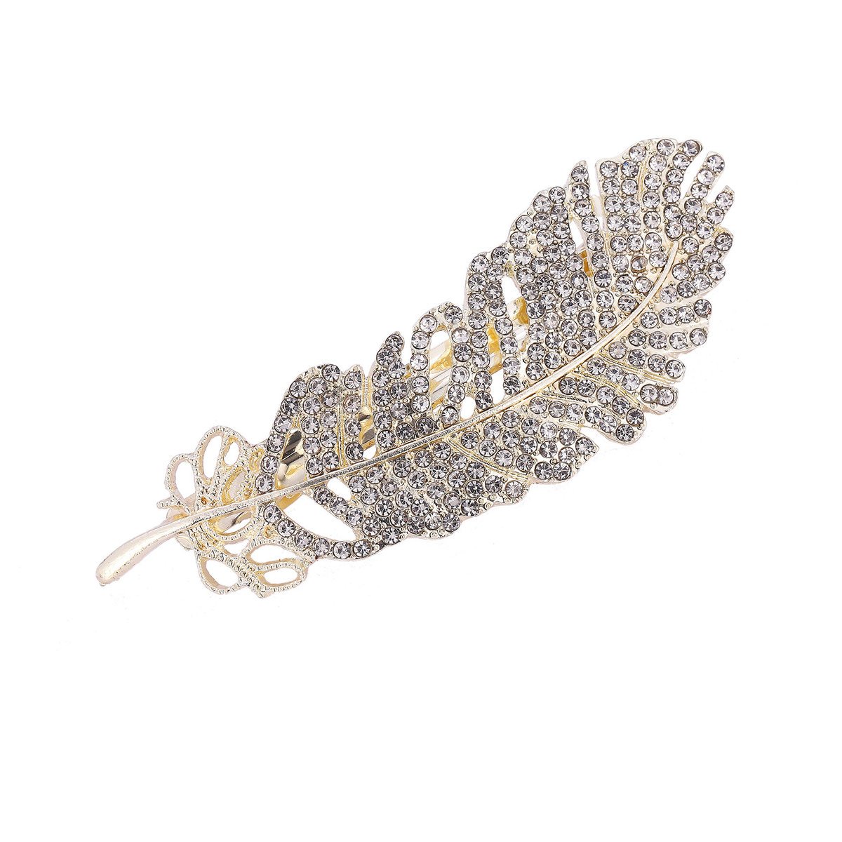 Spinka do Włosów Złota Duża Wsuwka z Cyrkoniami Listek Lekka i Efektowna