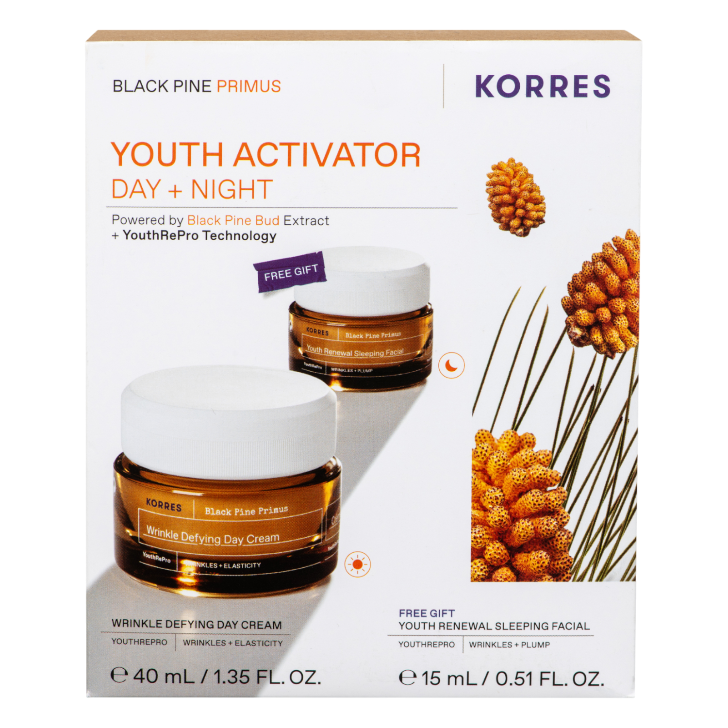 Korres Black Pine Primus Krem na dzień 40ml + Krem na noc 15ml