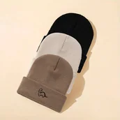 Czapki dla dzieci - TEMU 3-Szt. Jesień/ Uniseks Urocze Dinozaury Haftowane Dzianinowe Czapki, Ciepłe Czapki na Zimę z Ochroną Uszu - miniaturka - grafika 1