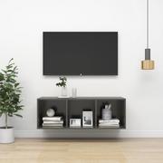 Szafki RTV - vidaXL Wisząca szafka pod TV wysoki połysk szara 37x37x107 cm 805488 - miniaturka - grafika 1