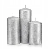 Świece - ZESTAW ŚWIEC OZDOBNYCH SREBRNE 3szt. - KOKON WALEC - miniaturka - grafika 1