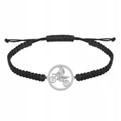 Bransolety męskie - Bransoleta Męska Motocross Srebro 925 Sznurek Prezent GRAWER GRATIS - miniaturka - grafika 1