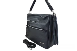 Pojemna skórzana torba z frędzlem - Czarna - Torebki damskie - miniaturka - grafika 6