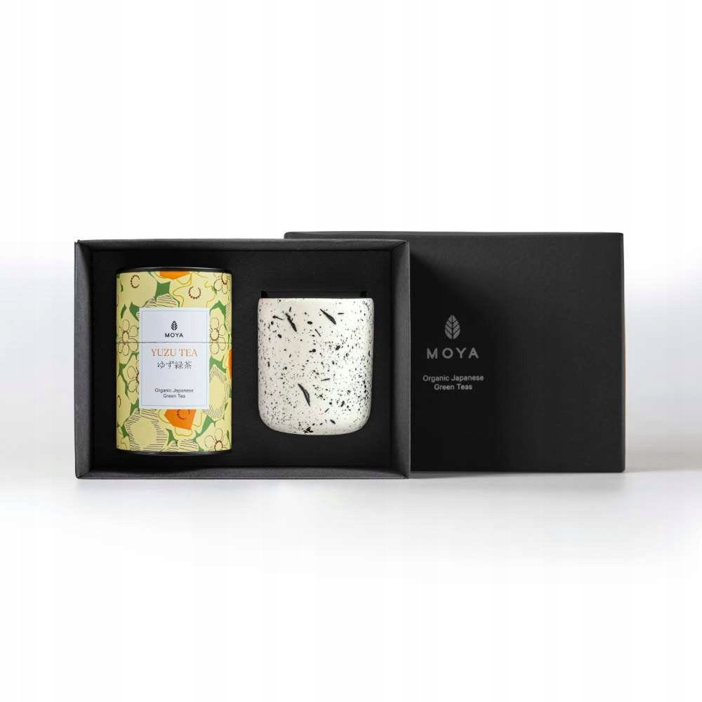 Zestaw prezentowy organiczna zielona herbata Moya Yuzu Tea i kubek Shimo