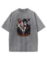 Koszulki i topy damskie - Koszulka oversize efekt sprania Miłość Para Kobieta w futrze szary M - miniaturka - grafika 1