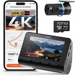 70mai A800SE 4K 2160p z GPS WiFi SD 128 GB 24/7 - Wideorejestratory - miniaturka - grafika 1