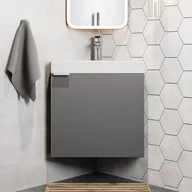Szafki łazienkowe - Szafka narożna wisząca pod umywalkę szary mat - 56 cm - MANODO - miniaturka - grafika 1