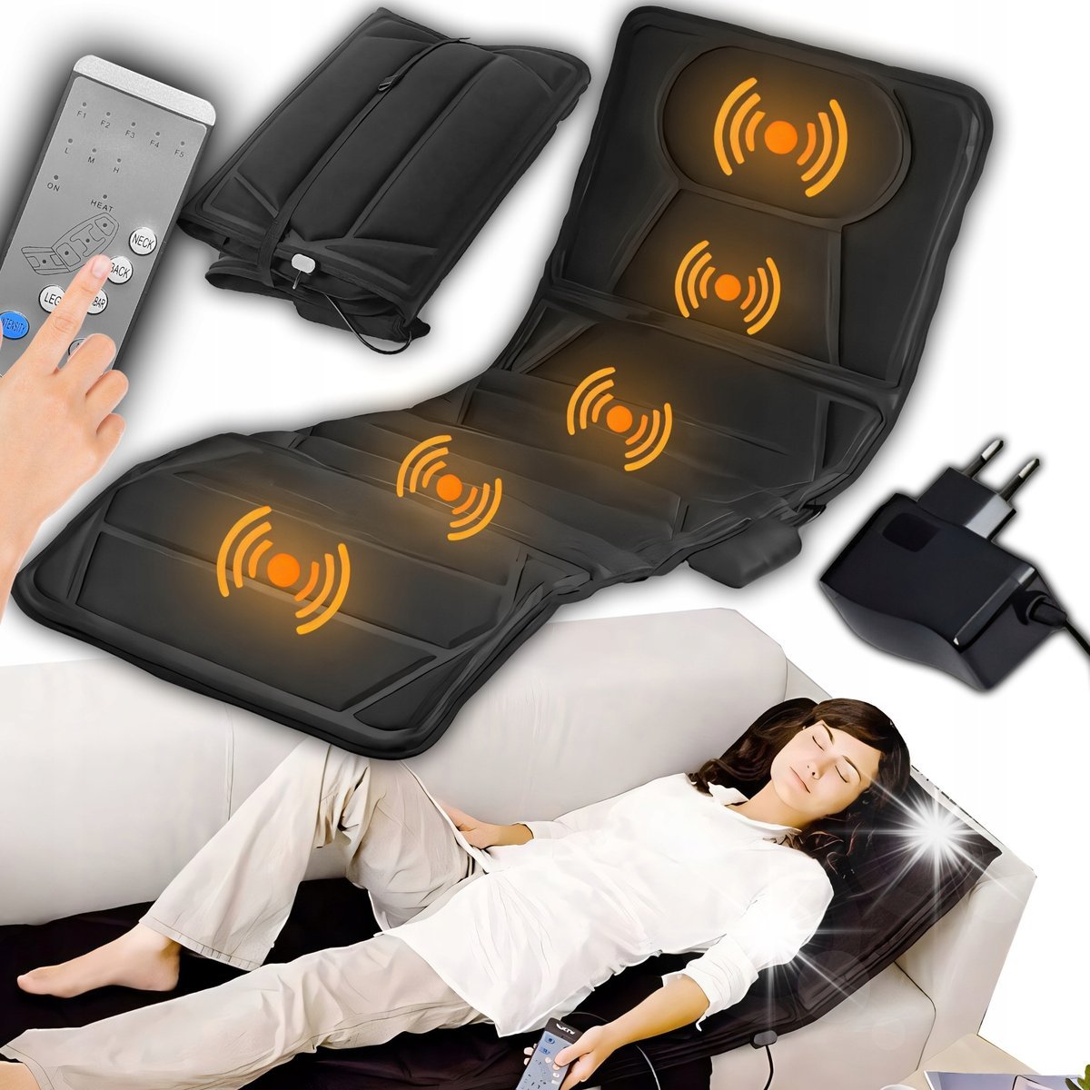 MATA MASUJĄCA WIBRACYJNA MATERAC DO MASAŻU NA ŁÓŻKO FOTEL 12 SILNIKOW PILOT